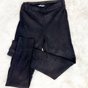 TEA N ROSE BLACK FAUX SUEDED ELASTIC WAIST KNEE PLEATING LEGGINGS WOMENS SMALL